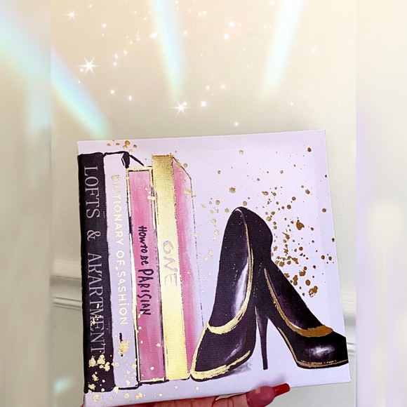 Set of Two Canvases Decor Chic Glam Designer Boss Fashion Gold Metallic - Picture 2 of 7